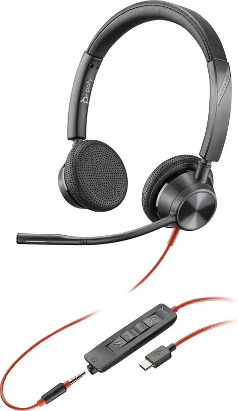 HP Poly Blackwire C3325 On Ear headset Computer Kabel Stereo Zwart Ruisonderdrukking (microfoon) Headset, Volumeregelin