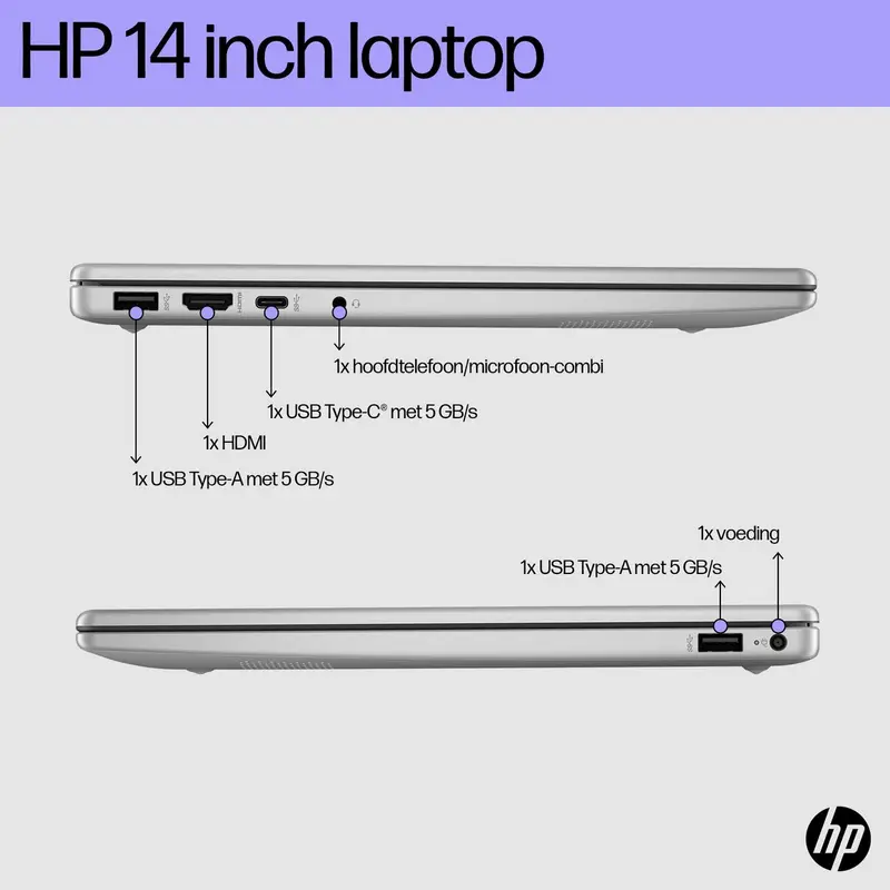 HP Laptop 14-ep0037nd Intel® Core™ i5 i5-1334U 35,6 cm (14") Full HD 8 GB DDR4-SDRAM 512 GB SSD Wi-Fi 6 (802.11ax) Windows 11 Home Zilver QWERTY
