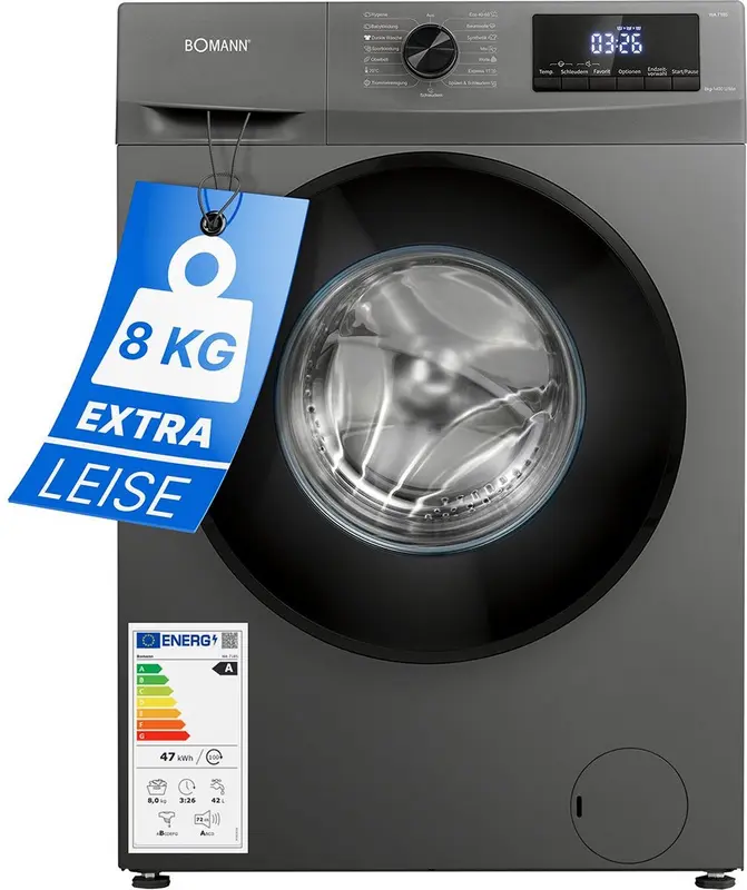 Bomann WA 7185 T Wasmachine - 8KG - 1400 toeren - 15 programma's - Stoomfunctie - Energieklasse A - 10 jaar motorgarantie