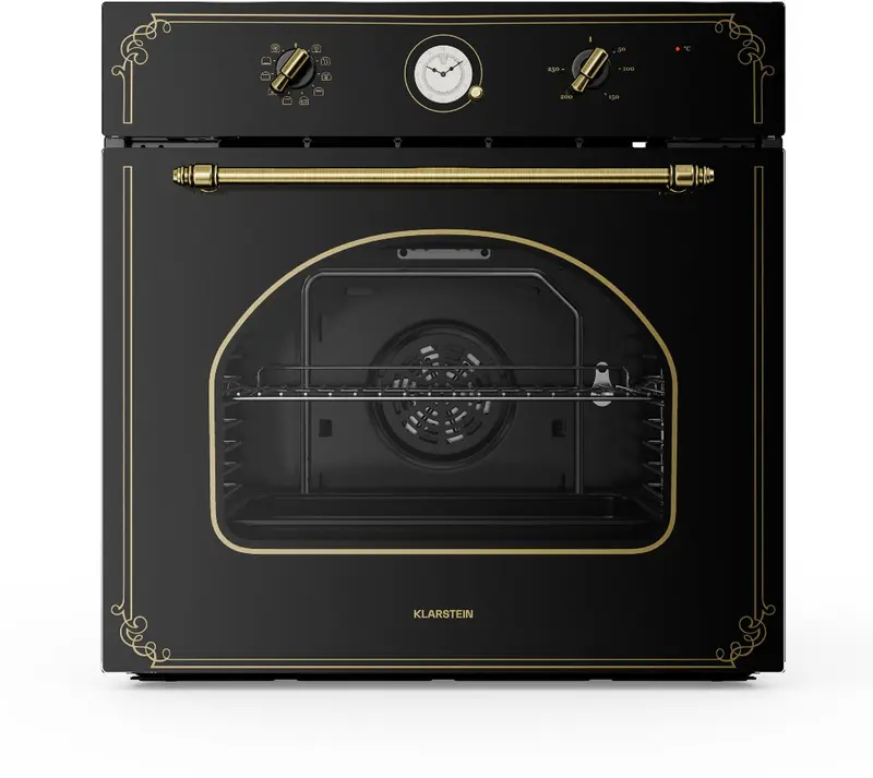Klarstein Inbouwoven Victoria Elektrobackofen, Einbauofen met 9 functies,Timer, 50 250 °C, 70 Liter, retro oven, ovendeur voor einfache reiniging, zwart - Bakoven - 58 cm - voor Keuken - Inbouw Bakoven - Built-in Oven - Bakoven Inbouw