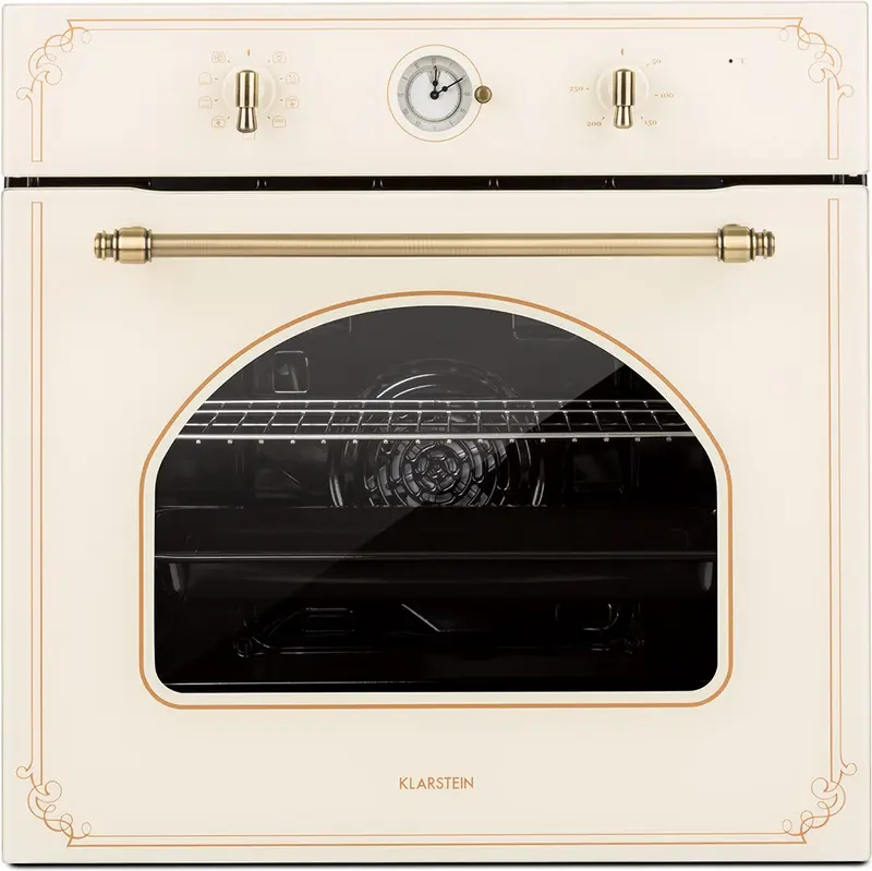 Klarstein Inbouwoven Victoria Elektrobackofen, Einbauofen met 9 functies,Timer, 50 250 °C, 70 Liter, retro oven, ovendeur voor einfache reiniging, elfenbein - Bakoven - 58 cm - voor Keuken - Inbouw Bakoven - Built-in Oven