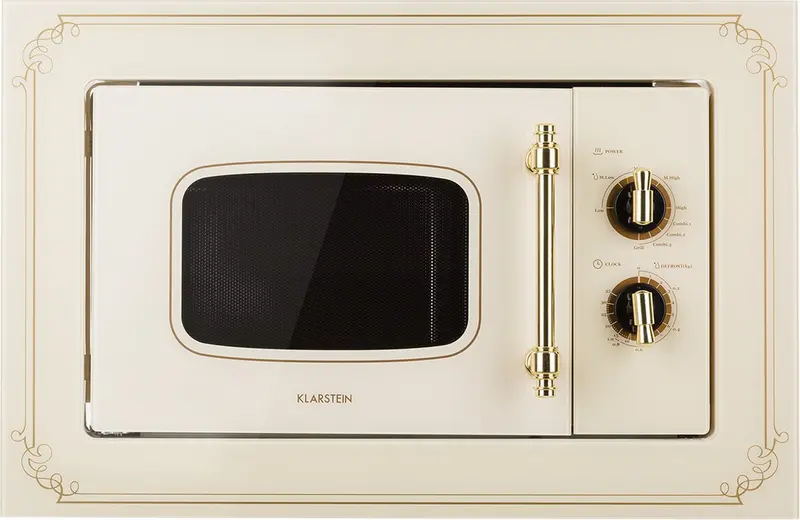 Klarstein Magnetron Victoria 20 inbouw retro, 20 L, 800 W Mikrowellen /1000 W grillvermogen, 3 Kombi functies, rvs, . Einbaurahmen, elfenbein - voor Keuken - Zwart - Microwave - Combimagnetron - Microgolfoven