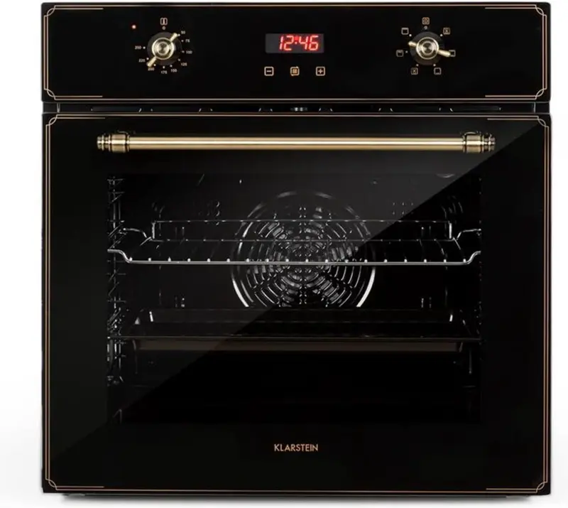 Klarstein Inbouwoven Elizabeth elektrische , retro design, 49L, autark, recirculatie / boven / onderwarmte / Grill, 2200 Watt, 50 250 °C, draaiknop en deurgreep in , zwart - Inbouw Oven elektrische Oven - 60 cm - voor Keuken