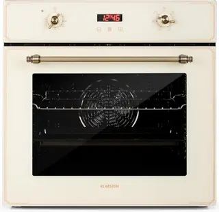 Klarstein Inbouwoven Elizabeth elektrische , retro design, 49L, autark, recirculatie / boven / onderwarmte / Grill, 2200 Watt, 50 250 °C, draaiknop en deurgreep in , creme - Inbouw Oven elektrische Oven - 60 cm - voor Keuken