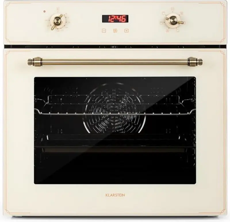 Klarstein Inbouwoven Elizabeth elektrische , retro design, 49L, autark, recirculatie / boven / onderwarmte / Grill, 2200 Watt, 50 250 °C, draaiknop en deurgreep in , creme - Inbouw Oven elektrische Oven - 60 cm - voor Keuken