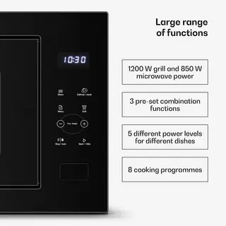 Klarstein Magnetron Velaire inbouwmagnetron met grill – 25 l, 850 W & 1200 W grill, 8 programma's, touchbediening, roestvrij staal, inbouwmagnetron, zwart - 25L - voor Keuken - Timer - RVS - Aluminium glas Display - Microwave