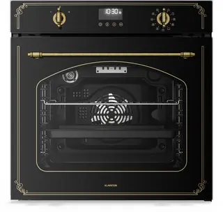 Klarstein Inbouwoven Victoria Pyro elektrische oven - 76 liter , retro design, 11 standen, pyrolytische reiniging, geëmailleerde binnenkant, viervoudige beglazing, energieklasse A, geïntegreerde enkele oven, zwart - voor Keuken - Pyrolyse