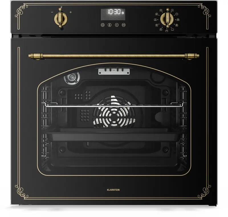 Klarstein Inbouwoven Victoria Pyro elektrische oven - 76 liter , retro design, 11 standen, pyrolytische reiniging, geëmailleerde binnenkant, viervoudige beglazing, energieklasse A, geïntegreerde enkele oven, zwart - voor Keuken - Pyrolyse