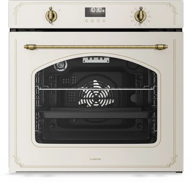 Klarstein Victoria Pyro elektrische oven - 76 liter inbouwoven, retro design, 11 standen, pyrolytische reiniging, geëmailleerde binnenkant, viervoudige beglazing, energieklasse A, geïntegreerde enkele oven, crème