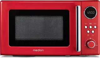 MEDION retro magnetron (20 liter, ca. 800 watt, 5 magnetronstanden, digitaal display, ontdooifunctie, compact) rood