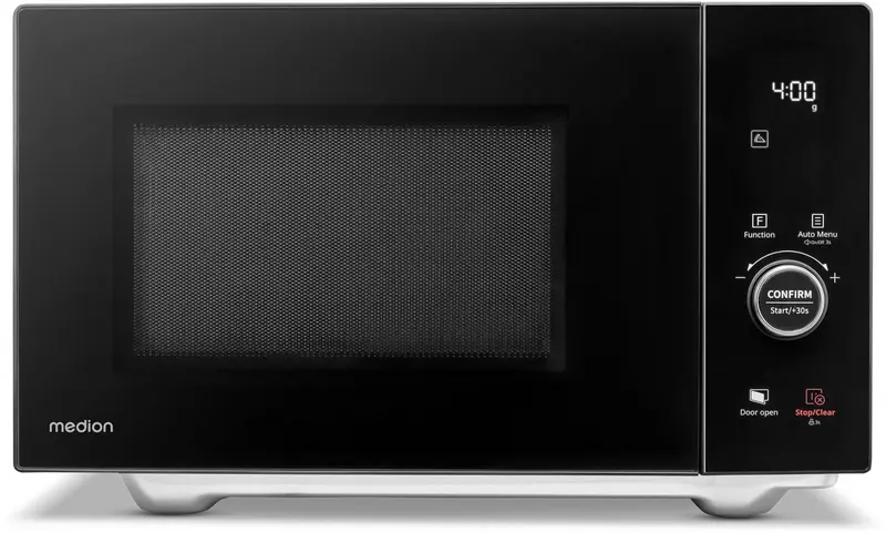 MEDION magnetron met grill en heteluchtfunctie (25 liter, 900 watt, 1100 watt bovengrill & 500 watt ondergrill, 2100 watt heteluchtfunctie, 11 programma's, 10 vermogensniveaus, roestvrij staal, MD1204