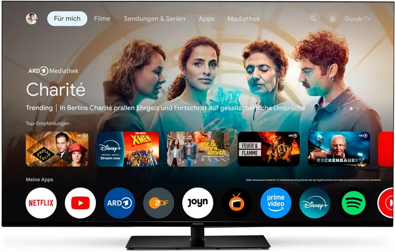 MEDION 108 cm (43") TV (Google TV, 4K, Dolby Vision HDR, Netflix, Prime Video, Disney+, Dolby Atmos, DTS X, Smart TV, PVR, Bluetooth, MD 843400)
