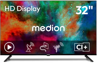 MEDION 80 cm (32 Zoll) HD Fernseher (Triple Tuner Receiver DVB-T2 DVB-C DVB-S2, 2 x HDMI, USB, Mediaplayer, VESA, CI+, MD 832002)