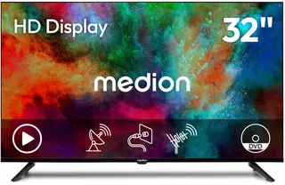 MEDION 80 cm 32" HD TV met DVD speler Triple Tuner DVB-T2 HD DVB-C DVB-S2 2x HDMI USB hoofdtelefoonaansluiting AV in mediaspeler CI+, MD832003