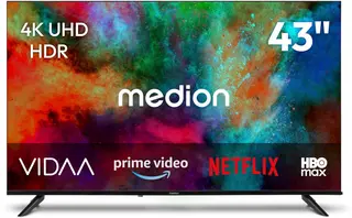 MEDION 108 cm 43" Ultra HD TV Smart TV HDR10 VIDA Store Prime Video Disney+ DAZN HbbTV PVR Bluetooth HD+, MD843201