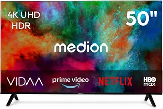MEDION 125.7 cm 50" Ultra HD TV Smart TV HDR10 VIDA Store Prime Video Disney+ DAZN HbbTV PVR Bluetooth HD+, MD850201