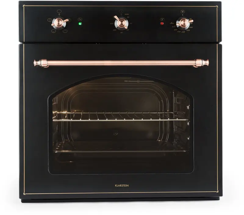 Klarstein Inbouwoven Vilhelmine Elektrobackofen, 59 Liter volume, vintage design, 4 bedrijfsfuncties, boven onderwarmte, gaartijd Timer, rvs, zwart kupfer - 59 cm - voor Keuken - Energiezuinig - Inbouw Bakoven - Built-in Oven