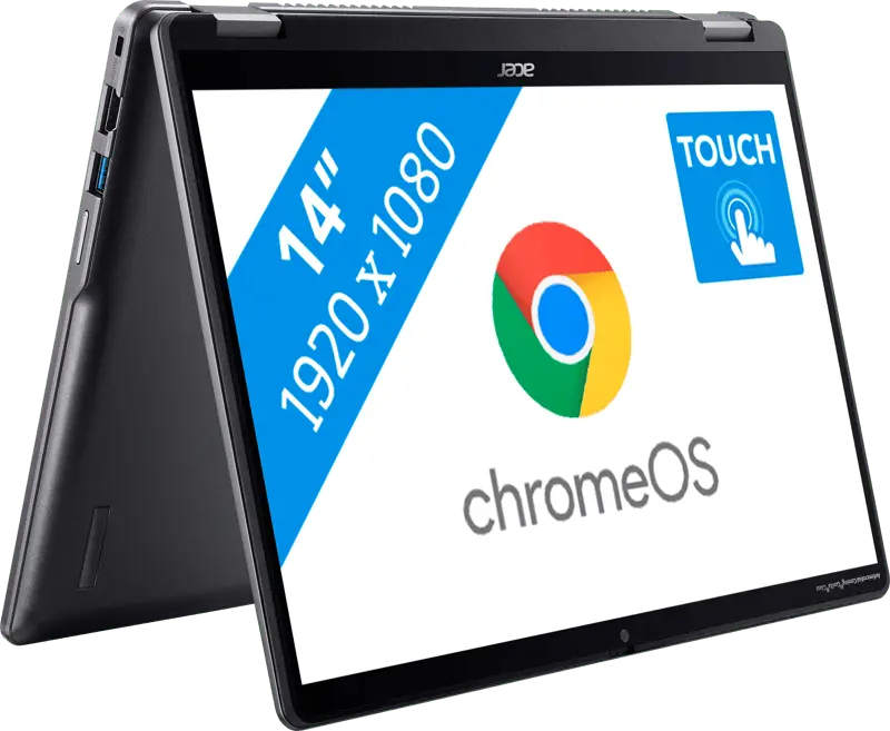 Acer Chromebook Plus Spin 514 2024 - Intel Core 5 120U - 14 inch - 8 GB / 256 GB - Grijs