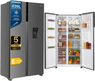 Heinner HSBS-H439NFXWDE++ Amerikaanse Side-by-Side Koelkast met Waterdispenser – 439 L – Full No Frost – LED Touch Display – Smart Eco Functie – RVS – 5 Jaar Garantie