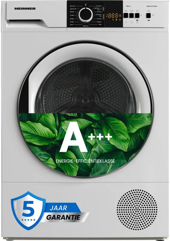 Heinner Wasdroger - Warmtepompdroger - 8 KG - 15 Programma's - LED Display - Trommelverlichting - Wit