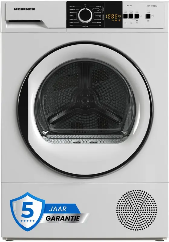Heinner Warmtepompdroger - Warmtepompdroger - 9 KG - 15 Programma’s - LED Display - Trommelverlichting - Wit