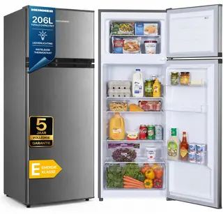 Heinner HF-H2206XE++ Koel-vriescombinatie – 206 L – LED-verlichting – Omkeerbare Deur – Instelbare Thermostaat – RVS – 5 Jaar Garantie