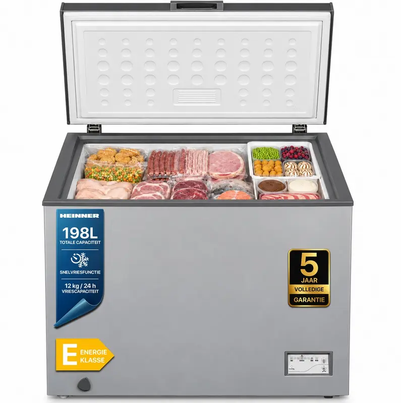 Heinner HCF-205NHSE++ Vrieskist – 198 L – Waterbestendig LED-display – LED-verlichting – Inverter Compressor – Zilver – 5 Jaar Garantie