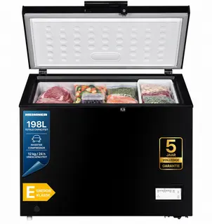 Heinner HCF-205NHBKE++ Vrieskist – 198 L – Inverter Compressor – Elektronische Bediening – Waterbestendig Display – Snelvriesfunctie – Zwart – 5 Jaar Garantie
