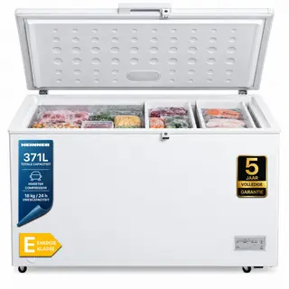 Heinner HCF-HM371CE++ Vrieskist – 371 L – Snelvriesfunctie – Waterbestendig Display – LED-verlichting – Met Wieltjes – Wit – 5 Jaar Garantie