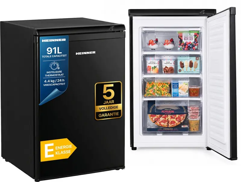 Heinner HFF-HM91BKE++ Tafelmodel Vrieskast – 91 L – Instelbare Mechanische Thermostaat – Omkeerbare Deur – Zwart – 5 Jaar Garantie