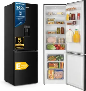 Heinner HC-HM260BKWDE++ Koel-vriescombinatie met Waterdispenser Zwart 260 L – Vrijstaand – Instelbare Thermostaat – Omkeerbare Deur – 5 Jaar Garantie