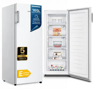 Heinner HFF-HS165E++ Vrieskast – 165 L – Instelbare Mechanische Thermostaat – Deuralarm – Omkeerbare Deur – Wit – 5 Jaar Garantie