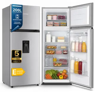 Heinner HF-HS205SWDE++ Koel-vriescombinatie met Waterdispenser – 206 L – LED-verlichting – Omkeerbare Deur – Zilver – 5 Jaar Garantie
