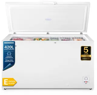Heinner HCF-HS420E++ Vrieskist – 420 L – Instelbare Mechanische Thermostaat – Inverter Compressor – Vergrendelbaar – Wit – 5 Jaar Garantie
