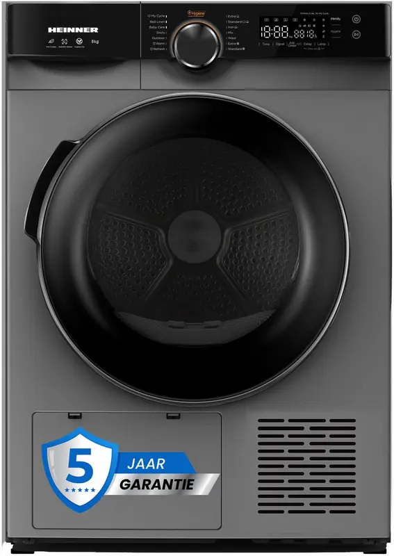 Heinner Warmtepompdroger - 8 KG - 14 Programma's - Antikreukfunctie - LED display - Trommelverlichting - Antraciet