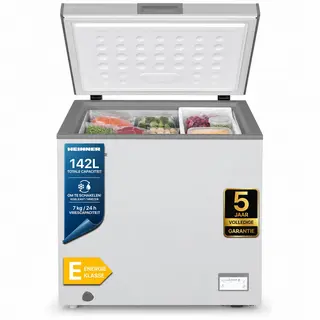 Heinner HCF-HM145CSE++ Vrieskist – 142 L – Convertible (Vriezer/Koelkast) – Snelvriesfunctie – Waterbestendig Display – Zilver – 5 Jaar Garantie