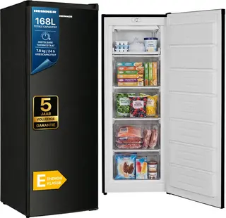 Heinner HFF-HM168BKE++ Vriezer – 168 L – Instelbare Mechanische Thermostaat – Energieklasse E – Omkeerbare Deur – Zwart – 5 Jaar Garantie