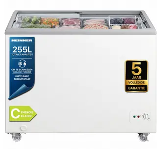Heinner HSF-M255WHC Vrieskist – 255 L – Schuifglasdeksel – Convertible (Vriezer/Koelkast) – Mechanische Bediening – Wit – 5 Jaar Garantie