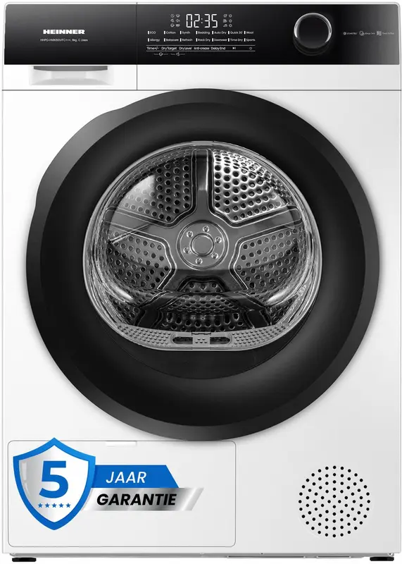 Heinner HHPD-HMK80IVFC+++ Warmtepompdroger 8 kg – Inverter Motor – Touch Control – Trommelverlichting – Baby Care & Wolprogramma – Schoenenrek – Wit – 5 Jaar Garantie