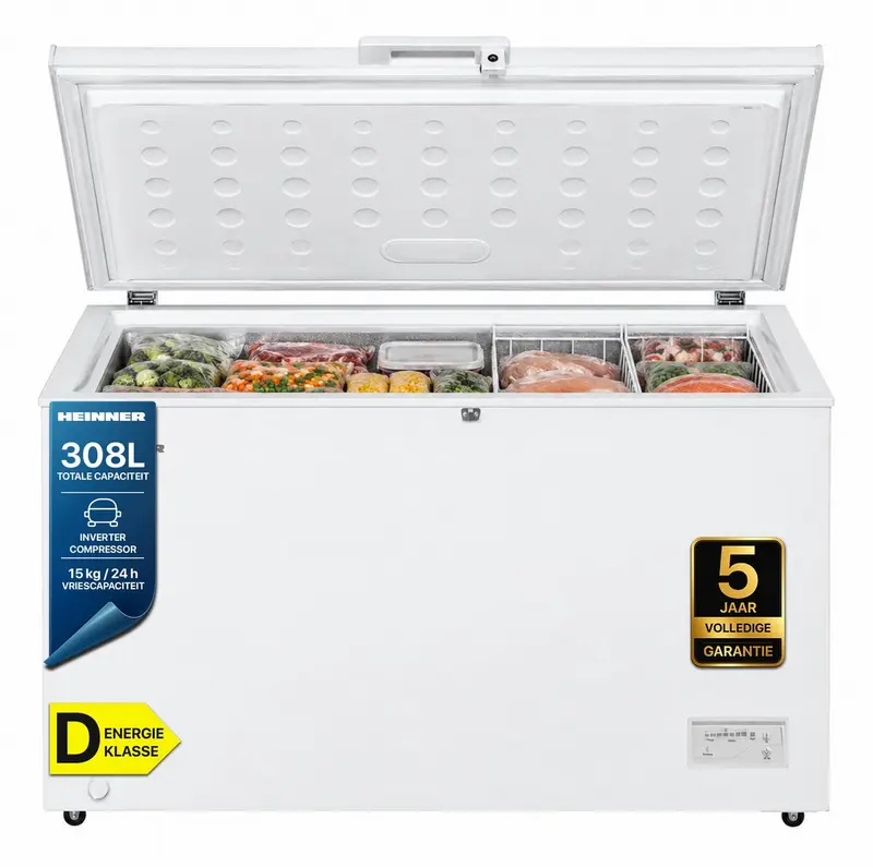 Heinner HCF-HM308INVCD Diepvrieskist – 308 L – Convertible (Vriezer/Koelkast) – Waterbestendig Display – Vergrendelbaar – Wit – 5 Jaar Garantie