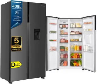 Heinner HSBS-HM439NFINVXWDD American Side-by-Side Koelkast met Waterdispenser 439 L – Smart-functie – ECO-functie – Deur-alarm – RVS – 5 Jaar Garantie