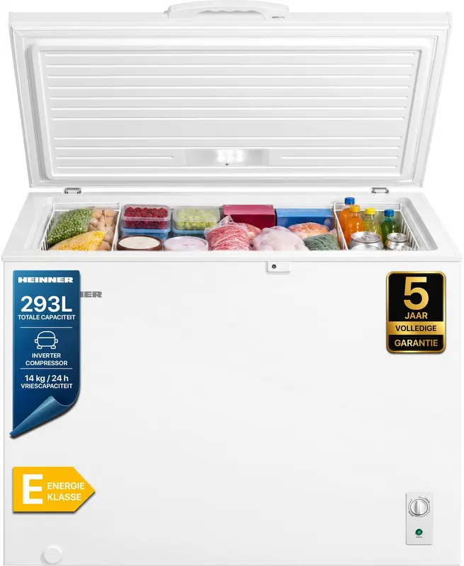 Heinner HCF-M293INVCE++ Vrieskist – 293 L – Convertible (Vriezer/Koelkast) – Inverter Compressor – LED-verlichting – Vergrendelbaar – Wit – 5 Jaar Garantie