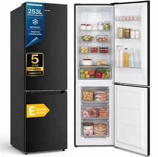Heinner HCNF-HM253INVBKE++ Koel-vriescombinatie 253 L – No Frost – Inverter Motor – Elektronische Bediening – Omkeerbare Deur – Zwart – 5 Jaar Garantie