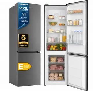 Heinner HCNF-HM253INVXE++ Koel-vriescombinatie 253 L – No Frost – Inverter Motor – Elektronische Bediening – Omkeerbare Deur – RVS – 5 Jaar Garantie