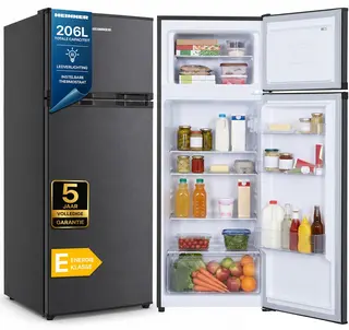 Heinner HF-H2206DGE++ Koel-vriescombinatie 206 L – Instelbare Thermostaat – LED-verlichting – Omkeerbare Deur – Vingerafdrukbestendige Afwerking – Antracietgrijs – 5 Jaar Garantie