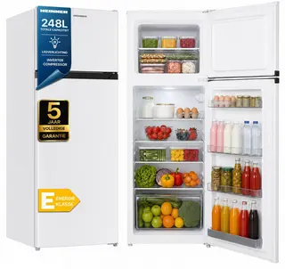 Heinner HF-HM248INVE++ Koelkast met Vriesvak – 248 L – Inverter Compressor – Energieklasse E – Instelbare Thermostaat – LED-verlichting – Wit – 5 Jaar Garantie