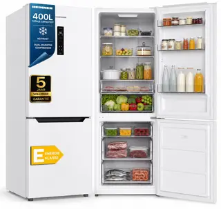 Heinner HCNF-HM400DINVE++ Koel-vriescombinatie – 400 L – No Frost – Dual Inverter Technologie – Energieklasse E – Touchbediening met LED-display – Super Freeze – Holiday-functie – Open-deur Alarm – Kinderslot – Wit – 5 Jaar Garantie