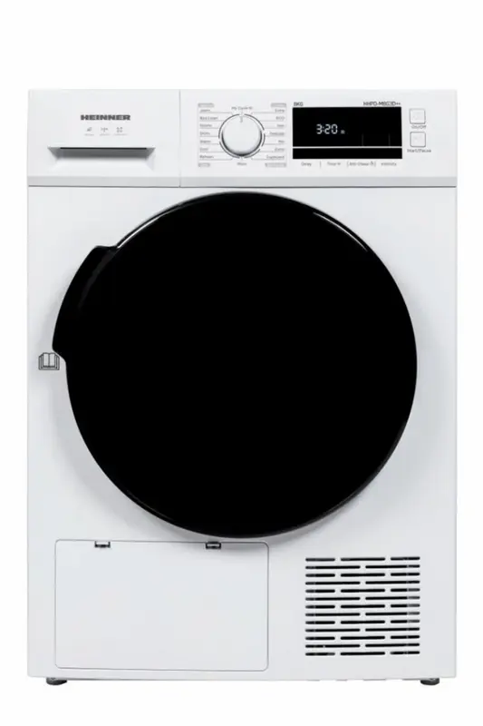 Heinner HHPD-M8G3D++ Warmtepompdroger – 8 kg – Energieklasse D – 16 Programma’s – Digitaal Display – Snelprogramma – Startuitstel – Anti-kreukfunctie – Trommelverlichting – Kinderslot – Wit – 5 Jaar Garantie