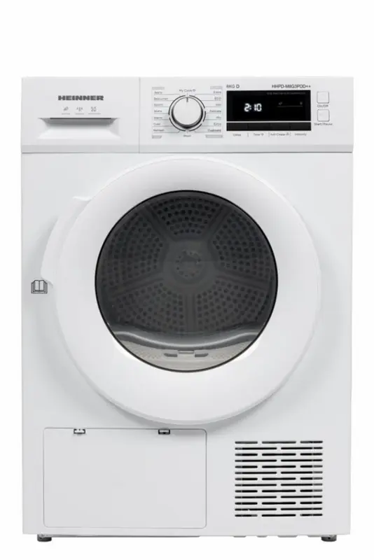 Heinner HHPD-M8G3PDD++ Warmtepompdroger – 8 kg – Energieklasse D – 16 Programma’s – Digitaal Display – Snelprogramma – Startuitstel – Anti-kreukfunctie – Trommelverlichting – Kinderslot – Wit – 5 Jaar Garantie