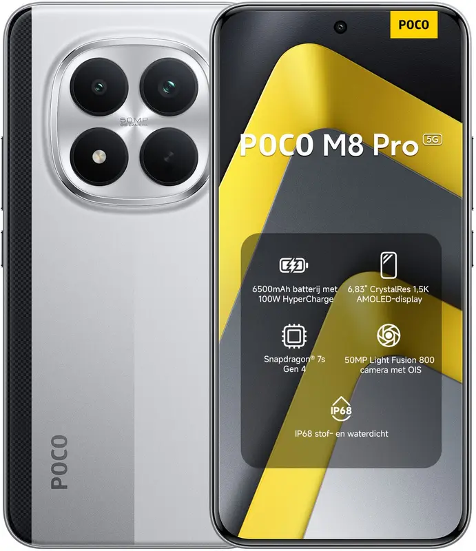 Xiaomi POCO M8 Pro 5G - 8GB 256GB - Zilver - 6.83 inch 1.5K AMOLED - 6500 mAh Batterij - 100W Sneladen